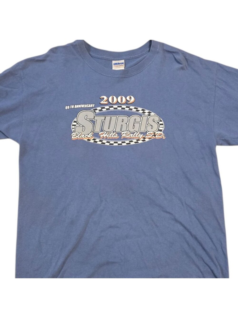 2009 Sturgis 69th Anniversary T-Shirt Blue Large Motorcycle Rally Biker SD AS IS